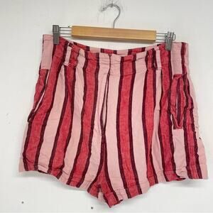 Topshop Pink Striped Casual Shorts Womens 10 Flap Pocket Beachy Classic